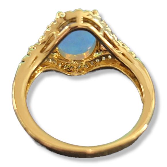 Gold Oval Created Opal Trillion Pink Sapphire and Green Peridot Ladies Ring S 10 - Picture 4 of 6